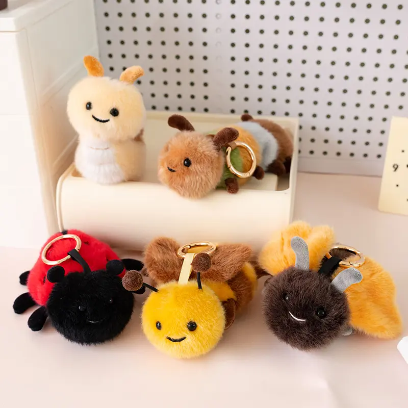Cute Soft Mini Insect Stuffed Plush Hanging Ornament - Soothing Bee & Ladybug Keychain, Versatile Accessory for Bags, Ages 3 and Up