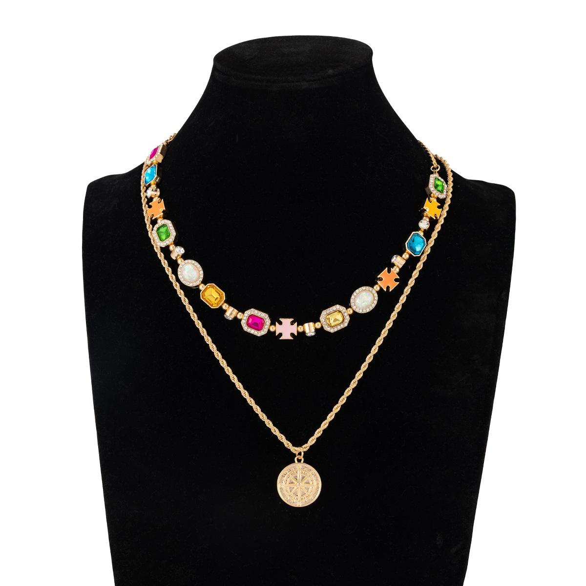 European and American cross-border colorful gemstone gold jewelry chain, fashionable and dazzling, high-end, light luxury, versatile necklace set