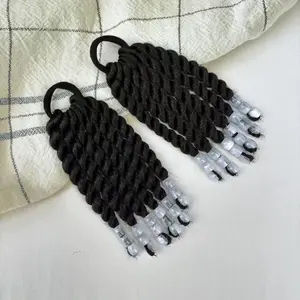 Kids Ponytail Extension With Beads 6inch 2 Pieces Two-Strand Twists Hairstyles for Kiddies Protective Braided Hairstyles for Black Girls(White)