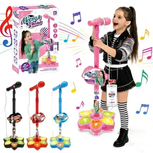 Kids Karaoke Machine with Stand, Kids Singing Machine, Karaoke Machine, Karaoke Machine with Music and Flashing Stage Lights, Kids Microphone Toy with Stand, Adjustable Stand, Suitable for Children 3 Years and Up, Christmas Gift