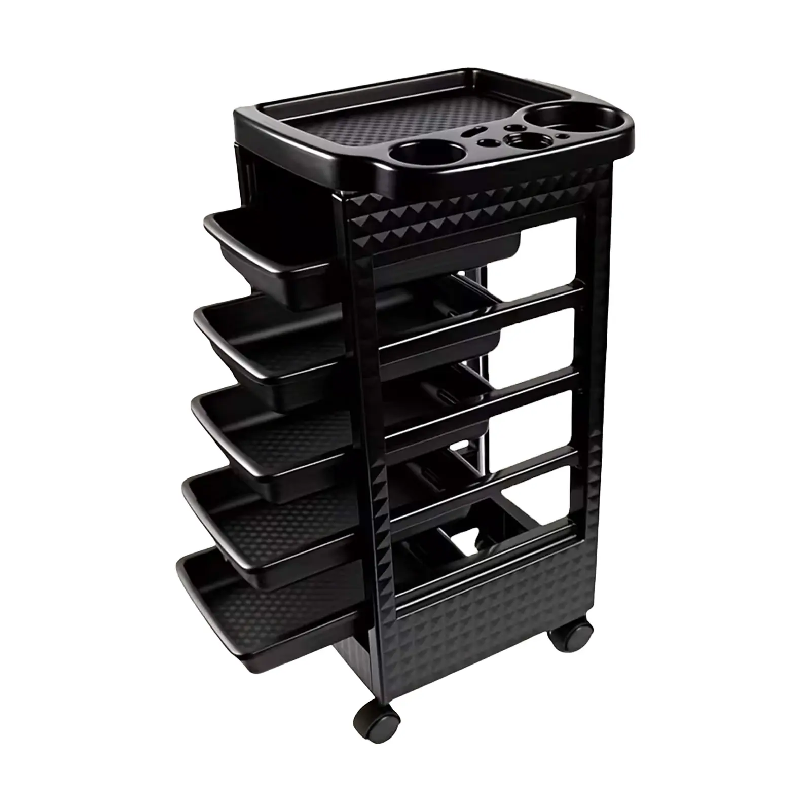 Black Salon Trolley Cart with Wheels, 5 Drawers & Storage - Modern Salon Furniture, Commercial Rolling Station for Hair Stylists, Beauty & Tattoo Equipment
