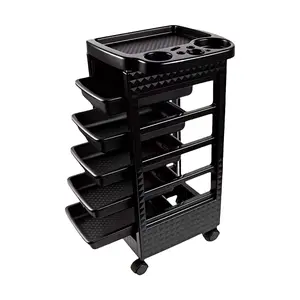 Salon Trolley Cart with Wheels & 5 Drawers, Salon Rolling Stations for Hair Stylist,Hairstylist for Beauty Tattoo Hairdressing Beauty Equipment, Black