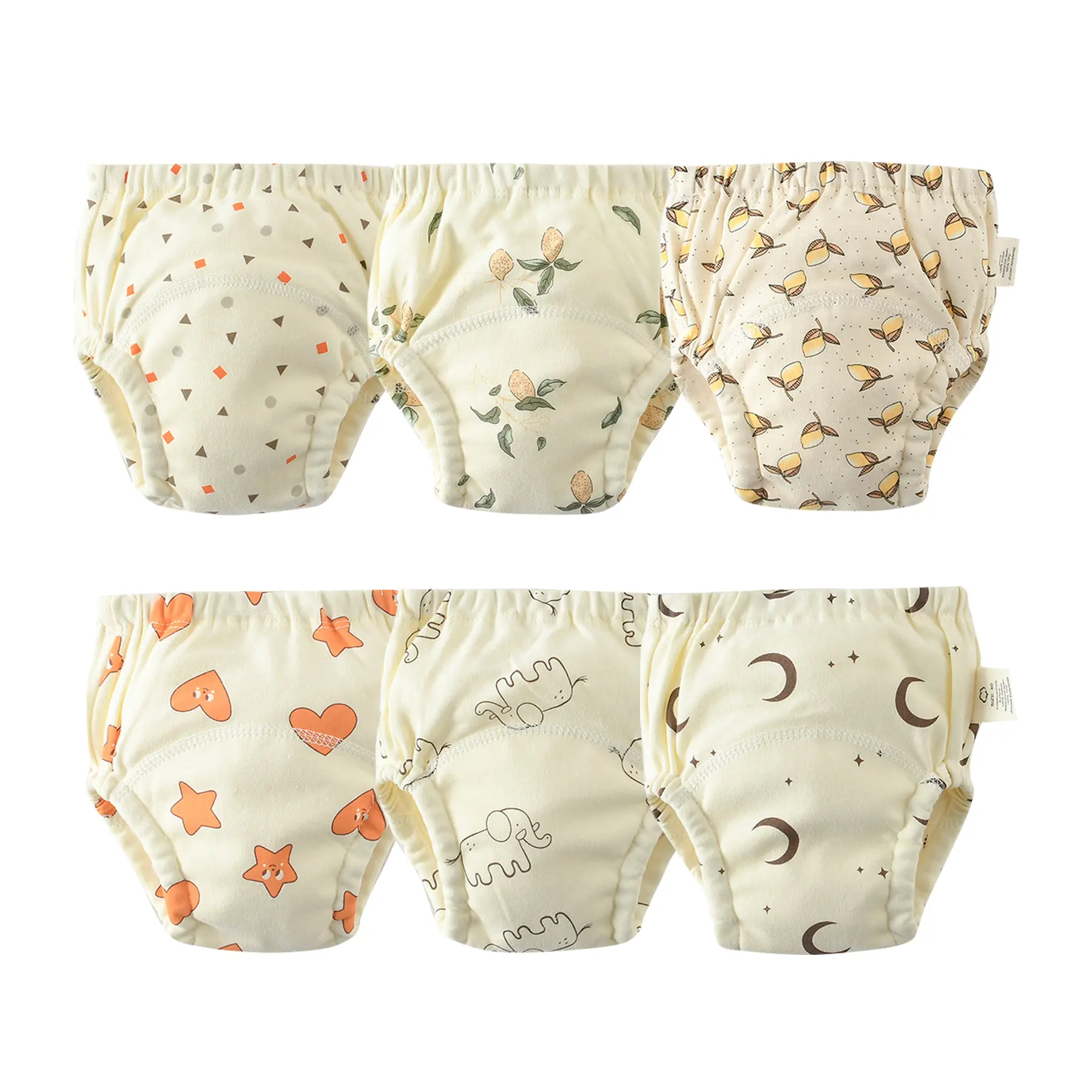 6-Pack Potty Training Underwear Cotton Absorbent Pee Training Soft Toddler Diaper Underwear Reusable Baby Diaper Covers Cotton Cartoon Printed Potty Underpants For Kids Breathable Boxer Briefs Newborn Infant Underwear