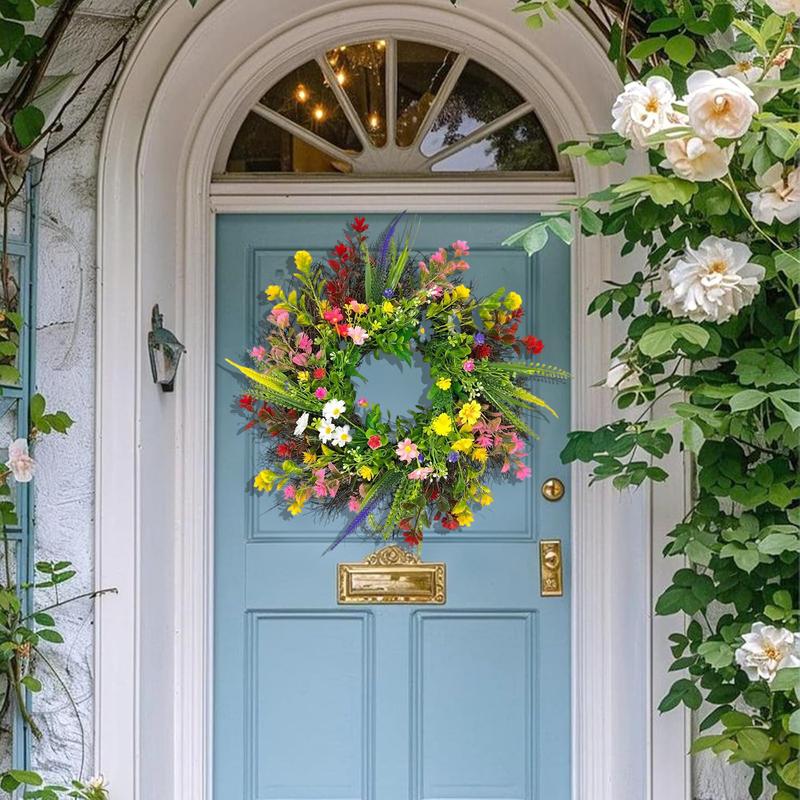ZMOCEN-24" Wildflower Wreath - Colorful Artificial Flower Door Decor | Rustic Spring Outdoor/Indoor Wall Hanging