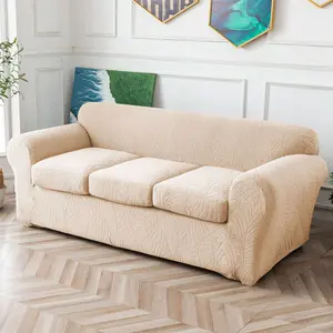 Stretch Jacquard 3-Seater Sofa Cover, Washable, Soft Solid Color Couch Slipcover, Furniture Protectors for Living Room with Cushion Covers Home Decor