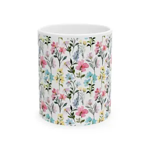 Floral Pattern Ceramic Mug for Coffee Lovers, Personalized Gift, Tea Mug, Spring Decor, Birthday Present, Unique Kitchenware