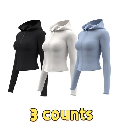 Women's Solid Zip Up Hooded Fitness Hoodie, Sporty Long Sleeve Thumb Hole Outerwear, Stretchable Activewear for Yoga Gym Workout, Ladies Sportswear for All Seasons Yoga Jacket Top, Athletic Apparel, Activewear Clothes