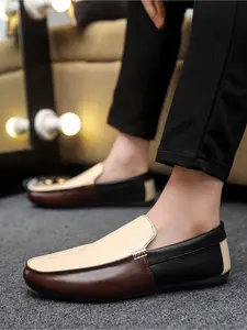 Simple Metal Buckle Men's Loafers, Breathable Soft-Sole Casual Shoes for All Seasons, Slip-On Driving Shoes for Outdoor Activities