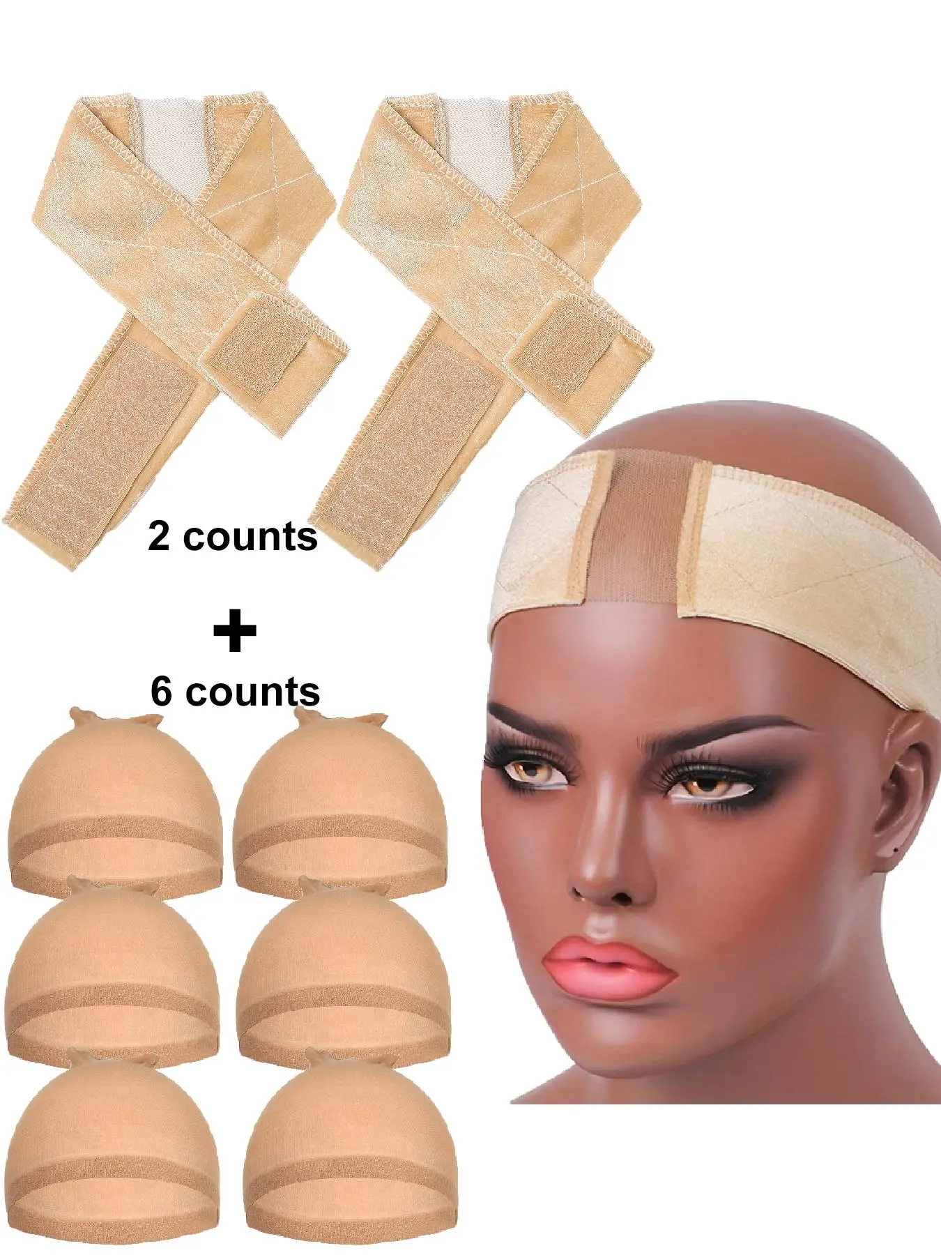 Women's Wig Grip Band & Wig Cap, 8counts Adjustable Headband with Transparent Lace, Non Slip Wig Grip Band, Keeps Your Wigs and Head Scarves Secure, Wig Installation Kit, Secured Wig Kit, Wig Accessories