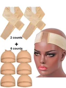 Women's Wig Grip Band & Wig Cap, 8counts Adjustable Headband with Transparent Lace, Non Slip Wig Grip Band, Keeps Your Wigs and Head Scarves Secure