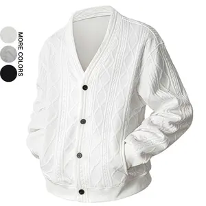 Men's Vintage Autumn V-Neck Cardigan, Knit Sweater Jacket with Unique Design, Casual Versatility, Available in Various Colors, Three-Dimensional Jacquard Double-Layer Cable Knit Pattern Cardigan, Men's Long-Sleeve Hoodless Sweatshirt, Soft and Comfortable