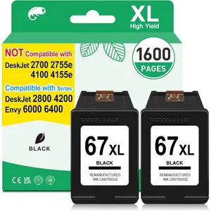 67XL Ink for  67XL Black Ink  for Deskjet 2800e 2827e 2855e 2852e 2842e 4200e 4255e 4227e Envy 6455e 6055e 6000 for  Ink 67 Black HP67 Ink Cartridges Replacement