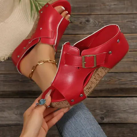 Summer New Women's Plus Size Open Toe Platform Wedge Sandals, Taupe Color Fashionable Comfortable Shoes for Casual Outings, Casual Trendy Sandals