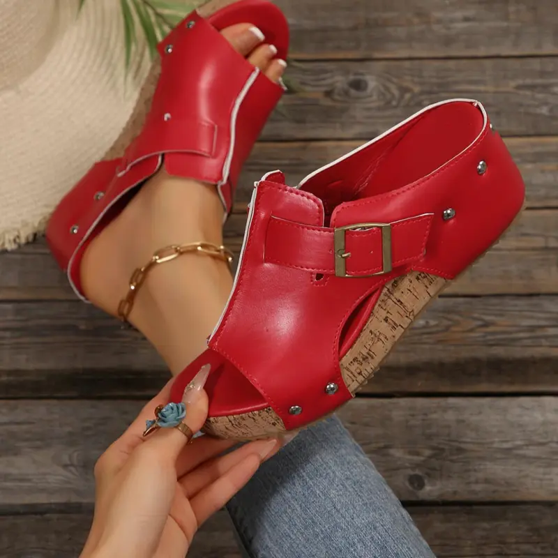Summer New Women's Plus Size Open Toe Platform Wedge Sandals, Taupe Color Fashionable Comfortable Shoes for Casual Outings, Casual Trendy Sandals