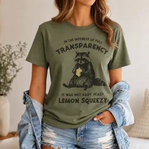 Funny Raccoon Shirt, Lemon Squeezy Graphic Tee, Casual Humor Outfit, Gift For Raccoon Lover  , Made in USA, 100% Cotton