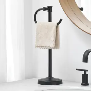 BESy 14 Inch Oil Rubbed Bronze Stand Towel Bar Hanger Hand Towel Bar Bathroom Vanity Countertop Towel Holder Free Standing Stainless Steel Towel Ring Hardware Accessories Towel Rack