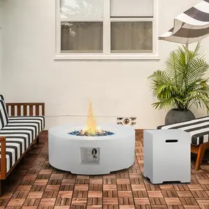 12" H Outdoor Propane Fire Pit Table, Round Gas Fire Table with 304 Stainless Steel Burner, Weather-Resistant Cover & 330lbs Weight Capacity, Brone/White