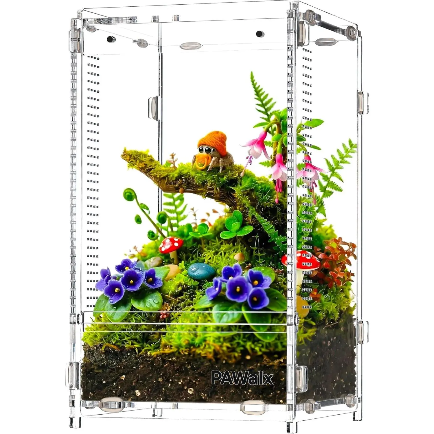 Spider Enclosure, Acrylic Terrarium with with Magnetic Doors, .mm Micro-Ventilation, Stackable Escape-Proof Habitat for Jumping Spiders, Tarantulas & Small Reptiles, ."x."x", Desktop Displays