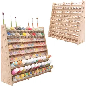 Extra-Large 9-Tier Wooden Paint Organizer & Paint Brush Rack (Capacity: up to 99 bottles), vertical design, suitable for acrylic, oil, crafts, hobbies, and mini model painting for artists