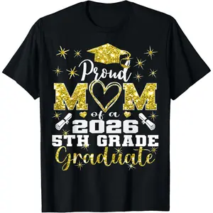 Men's Natural Cotton Fabric Short-Sleeve Graphic T-Shirt - Proud Mom of 5th Grade Graduate 2026 Elementary Graduation
