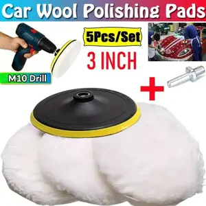 Car Polishing Pad Set, Automotive Accessories, 5 Counts Knitted Buffing Wheel Tool, 3/4/5 Inch Drill Polish Disc Kit for Car Polisher Auto Paint Waxing Care
