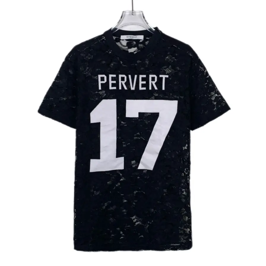 CALUXA- Givenchy Black Lace Letter Print Cotton T-Shirt Size 34