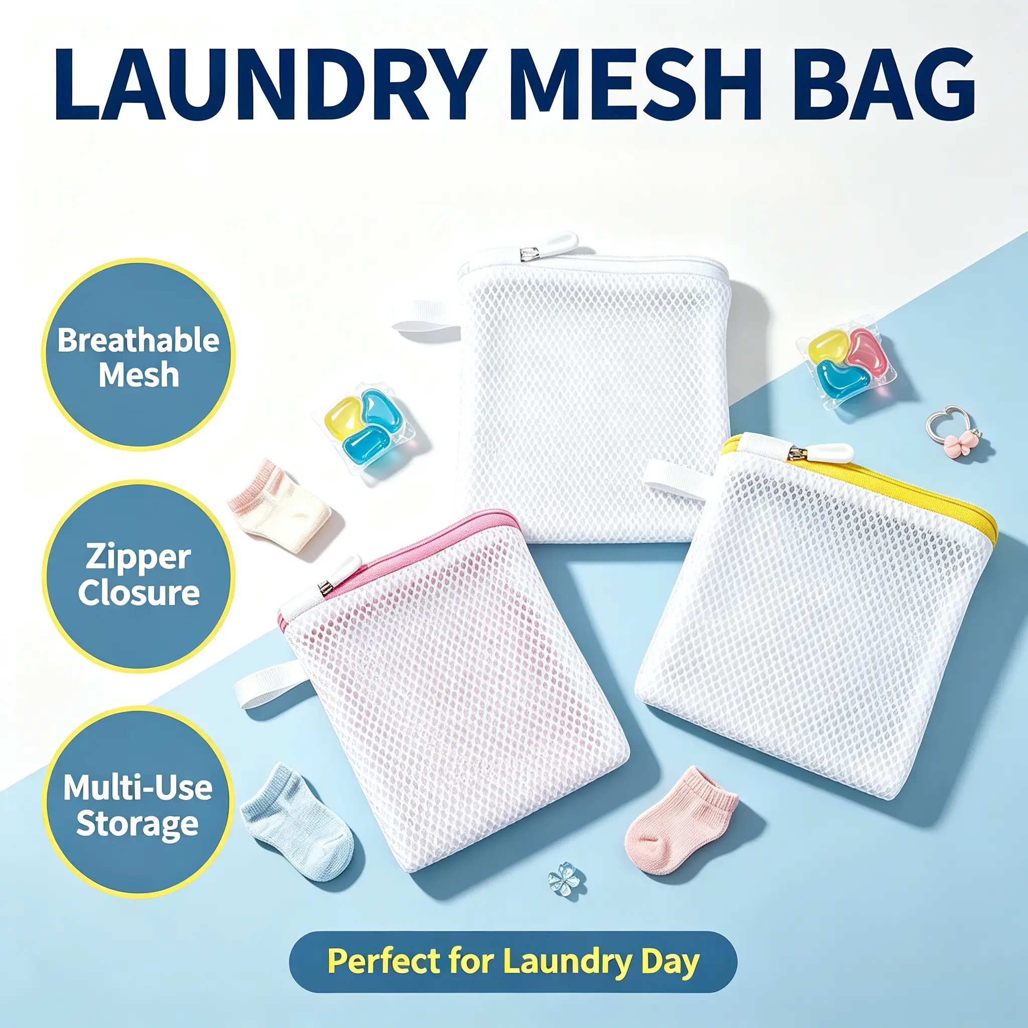 Honeycomb Mesh Laundry Bag with Zipper Washing Machine Wash Bag for Laundry Pods & Fragrance Beads, Delicate Clothes Protector for Underwear, Socks, Knitwear & Small Items