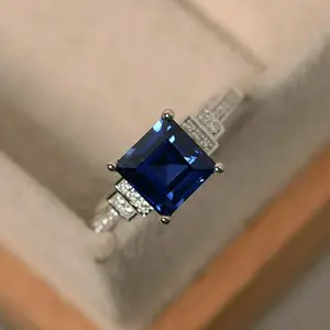 Fashion 925 Silver Ring Women Jewelry Simulated Blue Sapphire Wedding Ring 6-10