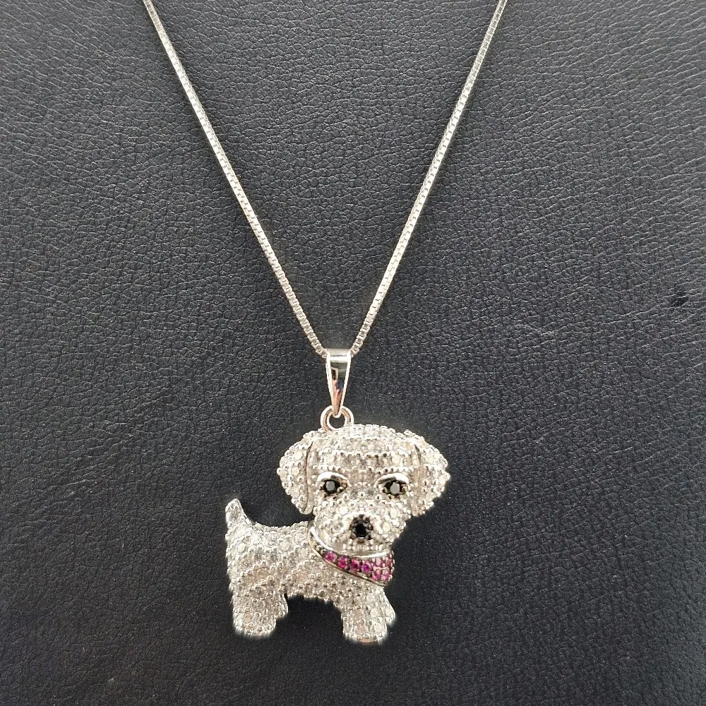 Silver 20-inch Necklace with Dog Pendant, Elegant Everyday Wear Jewelry