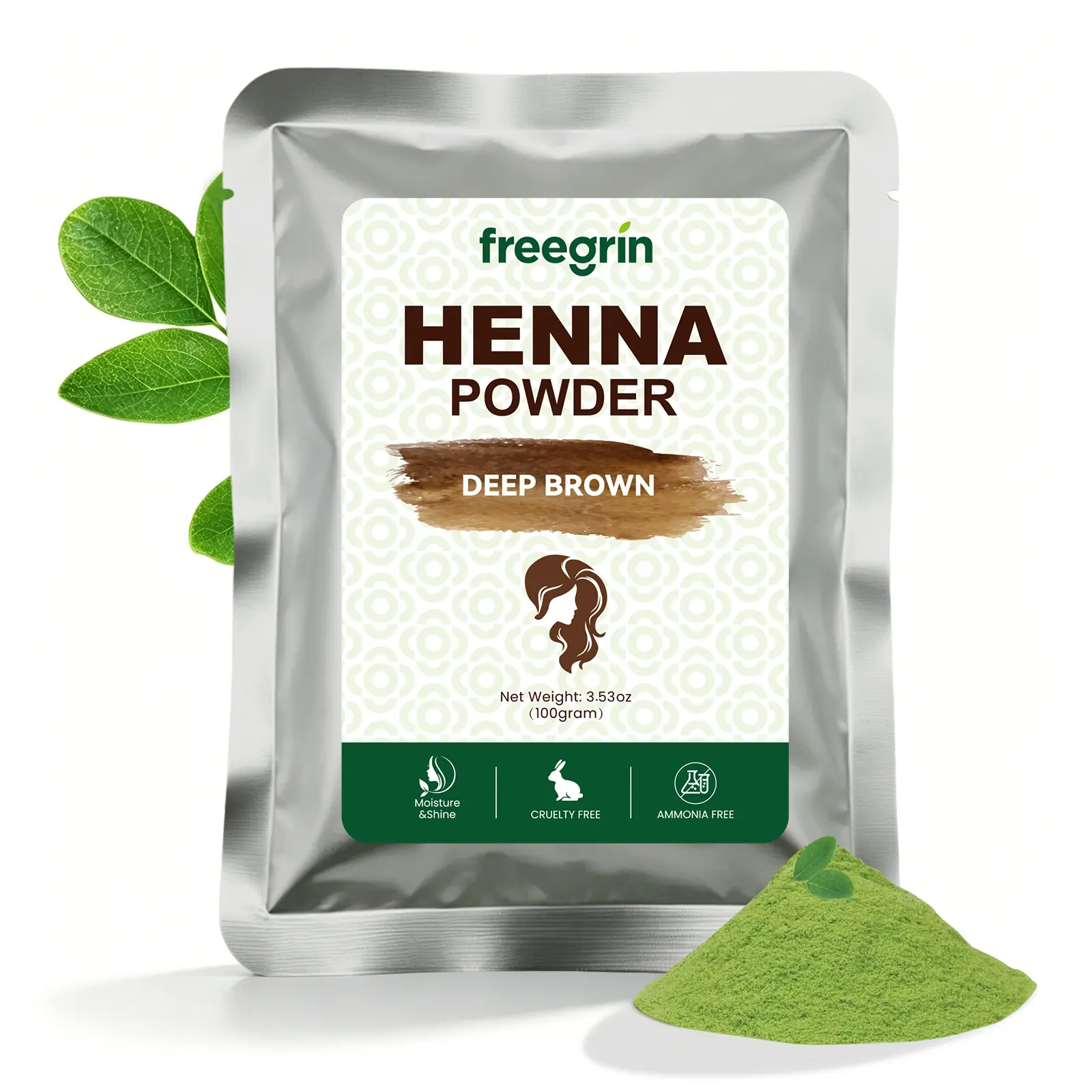 freegrin Natural Henna Hair Dye Powder, Ammonia-Free Plant Color for Gray Coverage, Daily Haircare Treatment, 100g (Deep Brown, Soft Black, Pure Red), Gentle, Glossy, Mild