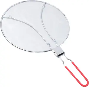 oldable Splatter Screen for Cooking 13" - Folding Splatter Screen Stainless Steel Grease Splatter Guards for Frying Pan (Red Folding)