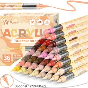 Skin Tones Art Markers,12/24/36 Color Soft Brush Tip Acrylic Paint Pens Quick-Drying Waterproof Acrylic Paint Markers for Illustration Sketching, Wood,Glass,Fabric,Rocks Painting, Wide Color Selection, Acrylic Drawing Markers