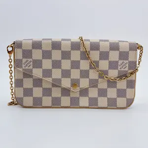 Pre-owned Louis Vuitton canvas Crossbody Bags Damier Azur Pochette Felicie Chain Wallet Rose Ballerine