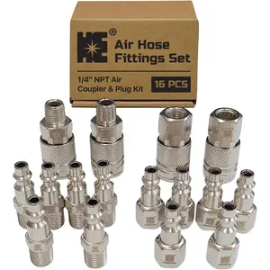 16-Piece Air Hose Fittings Set | 1/4" NPT Quick Connect Air Coupler & Plug Kit | Industrial Swivel Air Tool Fittings & Compressor Accessories | Universal Auto Shop Air Compressor Adapter