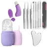 Facial Care Cleaning Kit, 1 Count Facial Cleansing Brush with Brush Head & Blackhead Shovel & Ice Roller, Facial Cleansing Instrument, Professional Skincare Tools, Beauty Tools for Women, Silicone Brush Cleansing