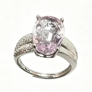 Natural Kunzite 925 Silver Adjustable Ring | Modern Statement