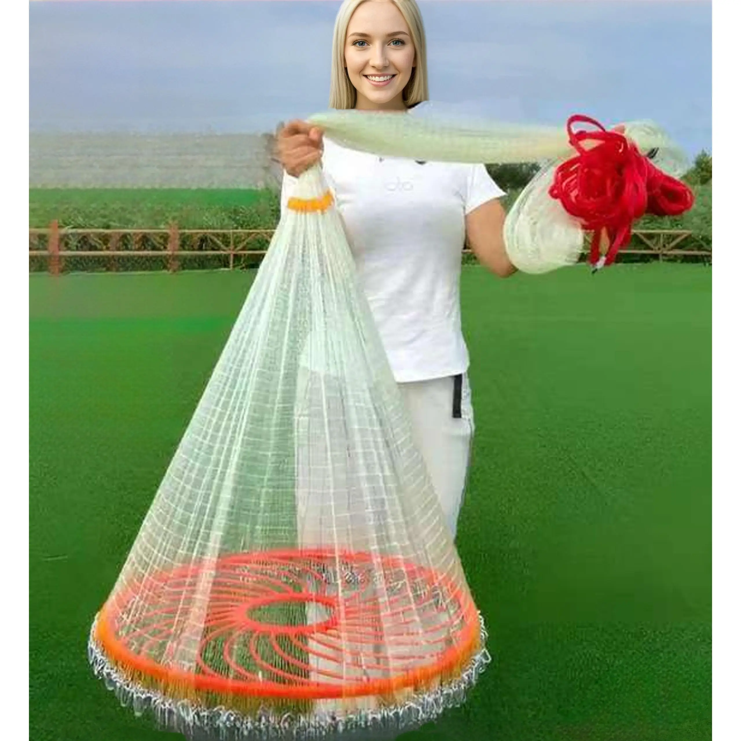 1 PC,Fish net,118.11inch X 216.54inch Thickened Line Cast Net with Flower - Edge Gear Disc And Stand – Perfect for Fishing, Beach, Lake, Pond, Outdoor Recreation, 4KG,Easy to Use And High-Efficiency Catching Tool