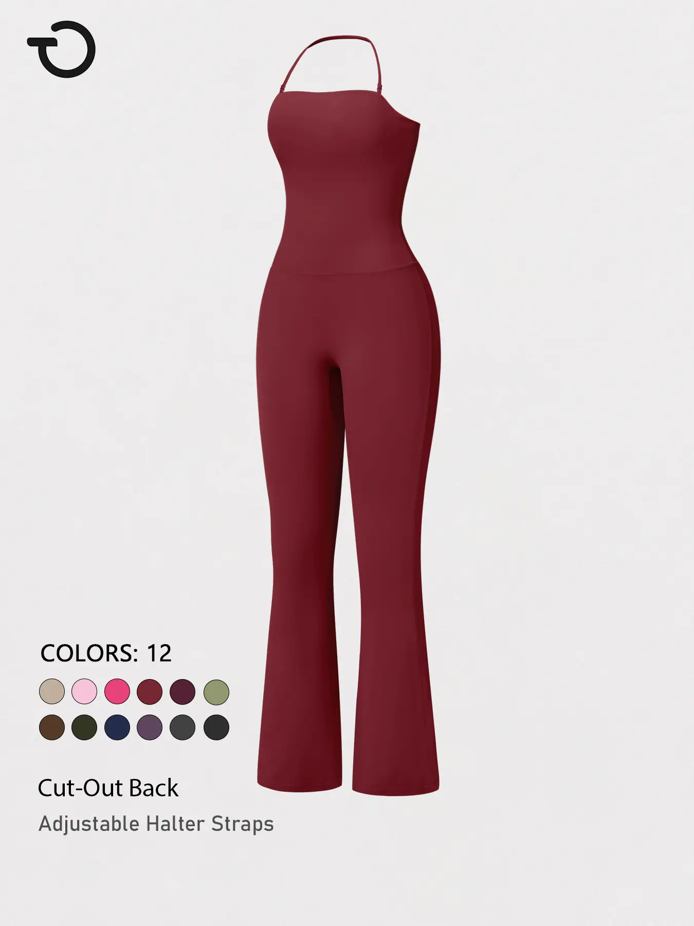 TimeOFF Women's Sculpting Yoga Jumpsuit, Sleeveless Halter Neck with Flare Leg, Tummy Control Butt Lifting Workout Activewear, Sculpting Jumpsuit, Workout Jumpsuits