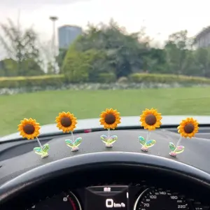 10 Pcs Sunflower Car Dashboard Decor - Vibrant Shaking Head Flower Ornament for Center Console - Creative Interior Accessory to Enhance Aesthetic