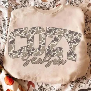 Cozy Season Camo Western Sweatshirt, Retro Camo Country Distressed Varsity Cowboy Shirt, Camouflage Sweater, Camo Cozy Season Tee Cotton Womenswear