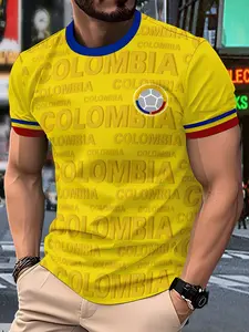 Men's Colombia National Team Football Jersey, Soccer Jersey, Comfortable Round Neck Sweatshirt, Flag Print, Sporty Style, Breathable Fabric, Short Sleeve