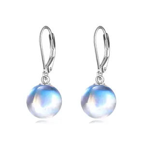 925 Sterling Silver Moonstone Drop Leverback Earrings – Elegant Gemstone Jewelry