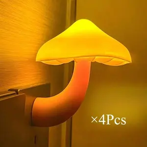 4Pcs Mushroom-Shaped Energy Saving Sensor LED Night Light with Plug Yellow