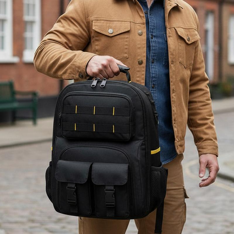 Professional Electrician Tool Backpack - Heavy Duty Waterproof with Removable Organizer, 59 Pockets Large Capacity for Technicians DIYers, 600D Oxford Fabric