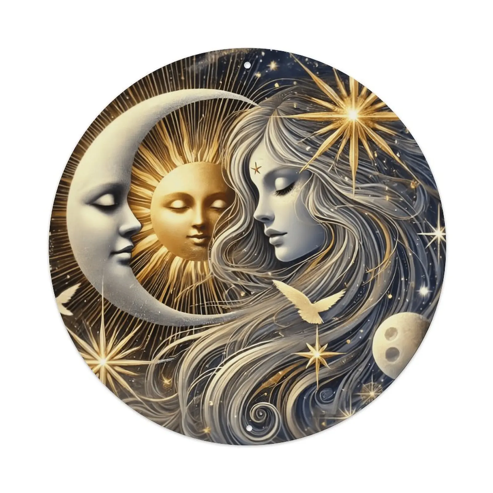 Sun and Moon Aluminum Wall Art Decor, 8×8 inches, Waterproof and Dustproof, Fun Home Decor for Restaurant, Bar, Cafe, Bedroom, Durable and Easy to Hang, Perfect Festive Gift, 1pc, Room Decor, Metal Wall Art Decor