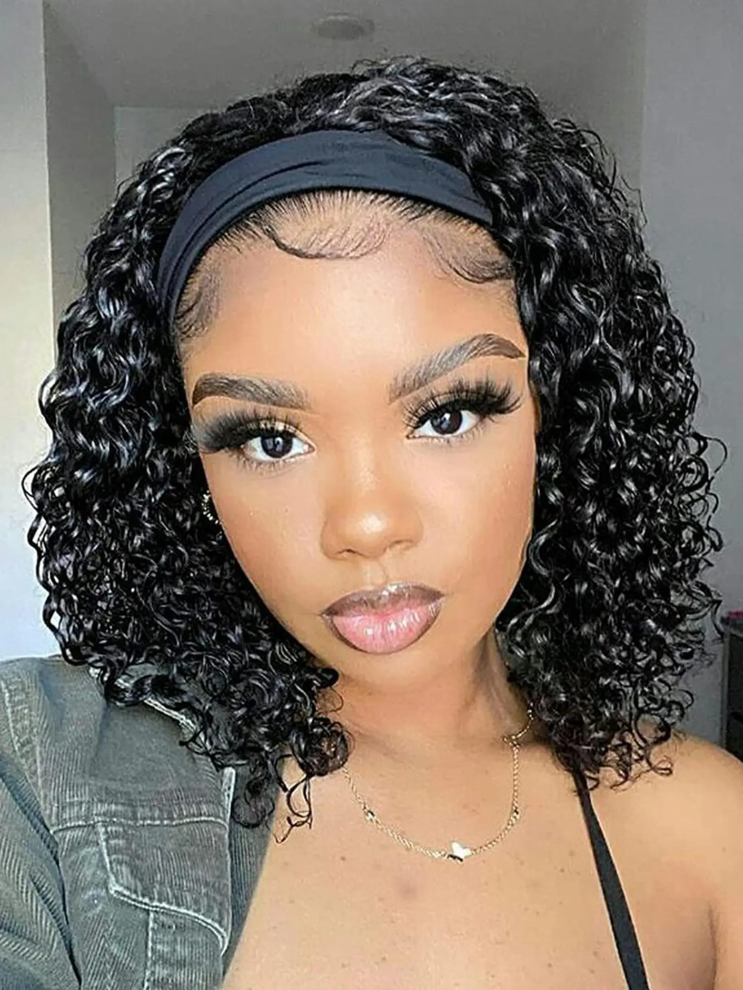 Kinky Curly Wig with Headband, Bouncy Curly Wig, Glueless Afro Wig, Gorgeous Fluffy Wigs for Women, Natural Looking Synthetic Wigs for Party & Daily Use, Synthetic Fiber Wig