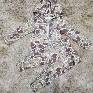 Camo zipper pocket hoodie match pants hunting set kids boys clothing