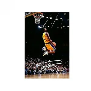 1PCS With Framed NBA Legend Kobe Bryant Dunk Moment Canvas Wall Art with Solid Wood Frame Sports Memorabilia Decorative Painting for Living Room Bedroom Office Gym Home Decoration Gift for Basketball