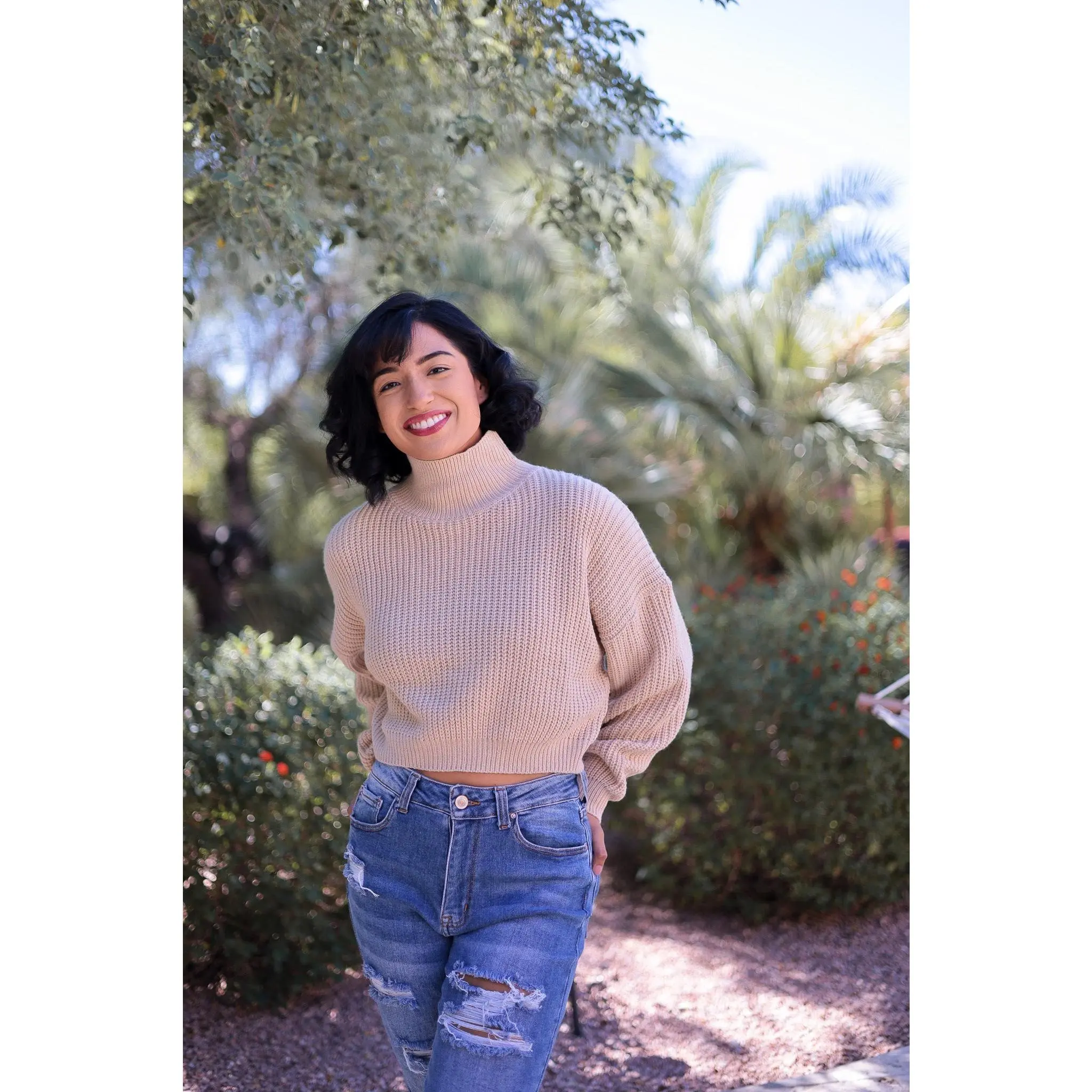 Nude Crop Sweater - Turtleneck