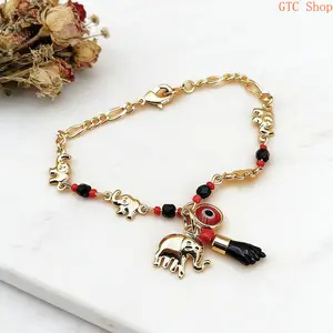 14K Real Gold Plated Elephant Evil Eye Bracelet & Anklet – Bohemian Boho Style Jewelry, Adjustable Fit, Hypoallergenic Comfort Wear, Delicate Charm Design, Perfect for Daily Stacking, Beach Outings, Festivals & Gifting for Her